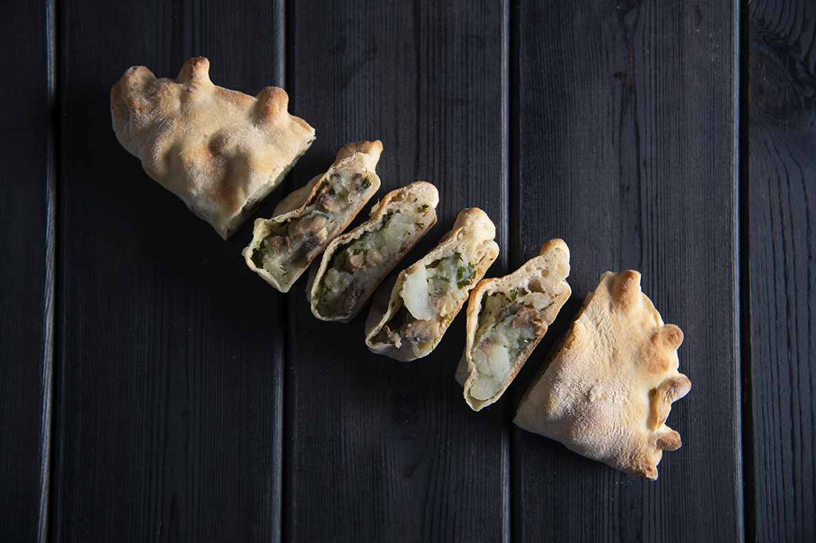 Calzone with potato, mushroom and dill